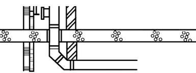 Les raccordements sur les conduites horizontales sont de préférence étagés, avec deux angles de 45° et une pièce intermédiaire de 25 cm