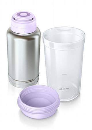 Met de Avent flesverwarmer kun je altijd en overal melk opwarmen: de thermische fles (500 ml) houdt gekookt water tot zes uur lang warm en in de bijbehorende beker kunnen flessen binnen 2,5 minuten worden opgewarmd Met de Avent flesverwarmer kun je altijd en overal melk opwarmen: de thermische fles (500 ml) houdt gekookt water tot zes uur lang warm en in de bijbehorende beker kunnen flessen binnen 2,5 minuten worden opgewarmd